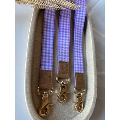 Purple Gingham Fabric Lanyard
