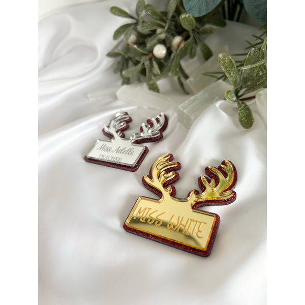 Reindeer Antler Name Badge