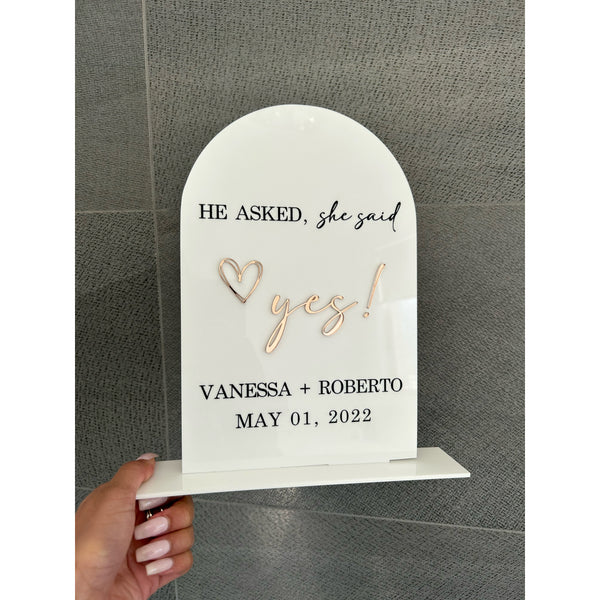 Personalised engagement plaque in engraved acrylic, handmade in Sydney