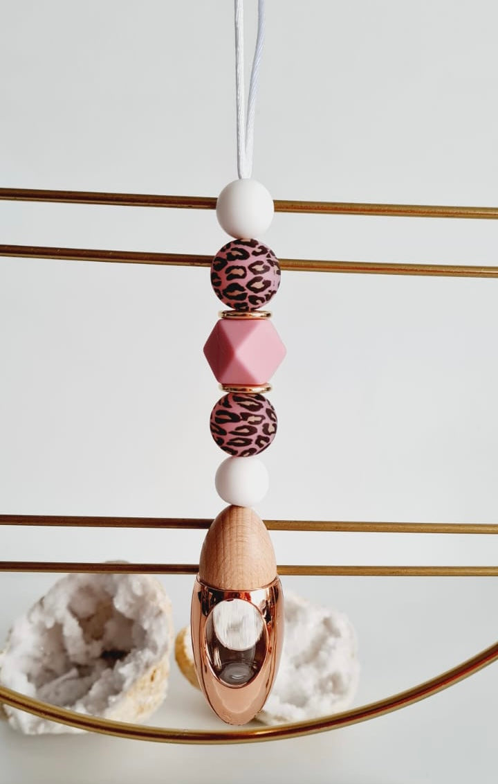 Charlie silicone beaded car diffuser with a wooden lid, hanging air freshener