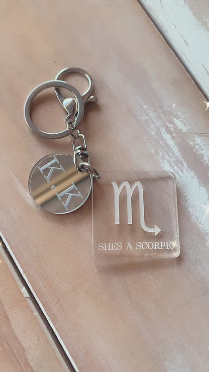 Zodiac Keychain With Engraved Charm