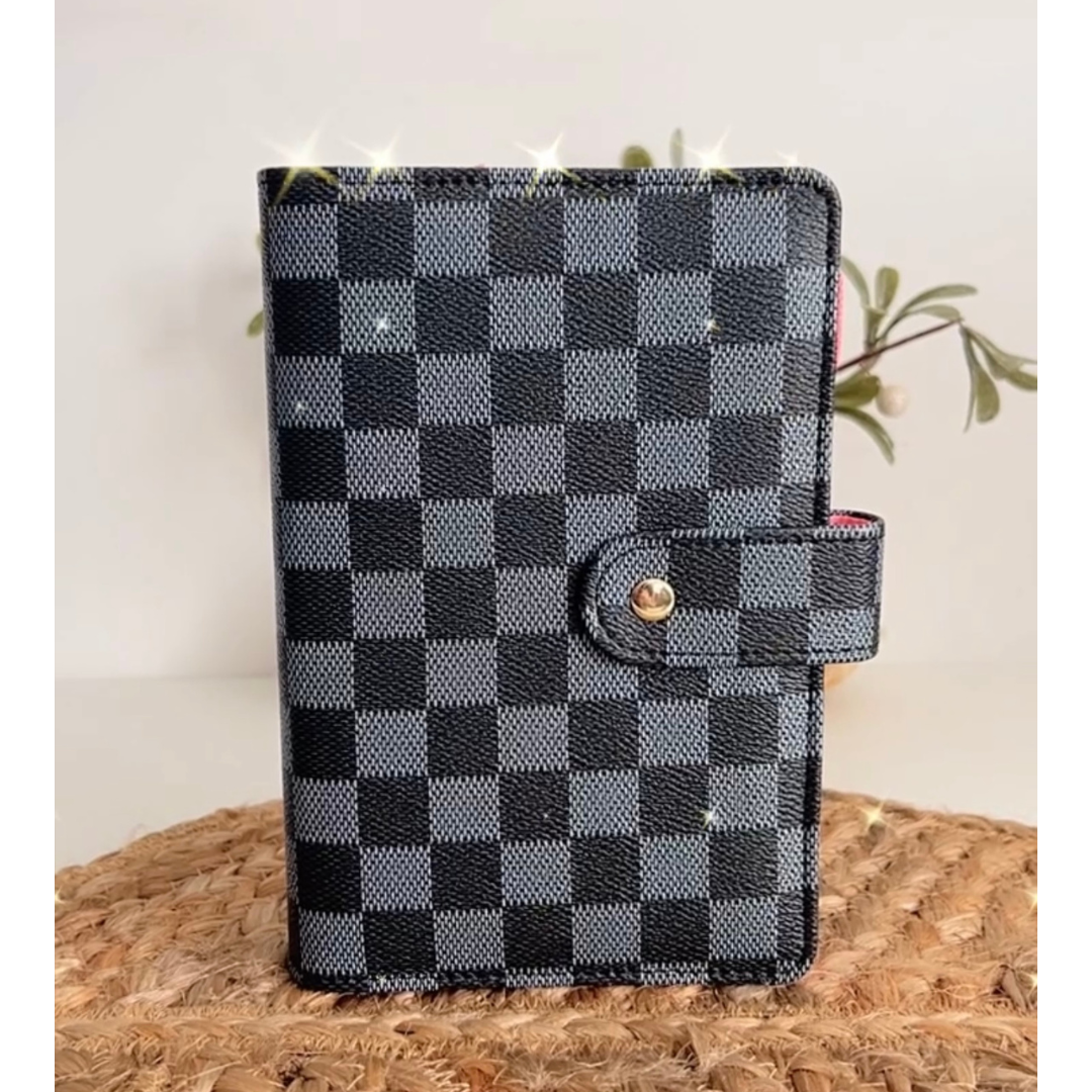 Black luxe checkered A6 budget binder with five cash envelopes for cash stuffing