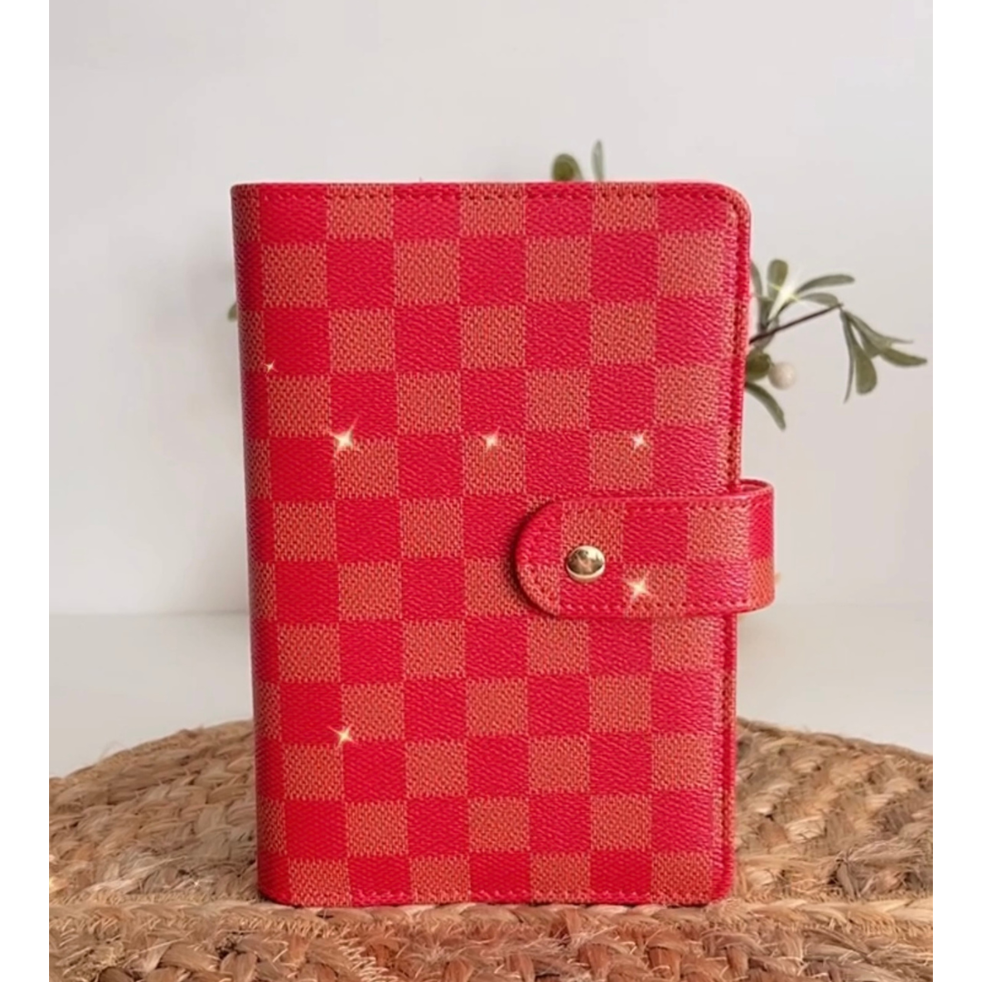 Red luxe checkered A6 budget binder with five cash envelopes for cash stuffing