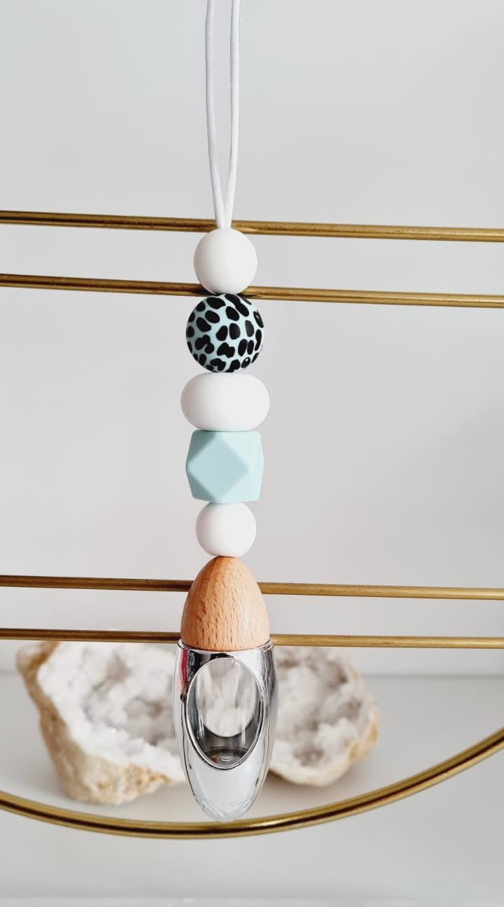 Elianna silicone beaded car diffuser with a wooden lid, hanging air freshener