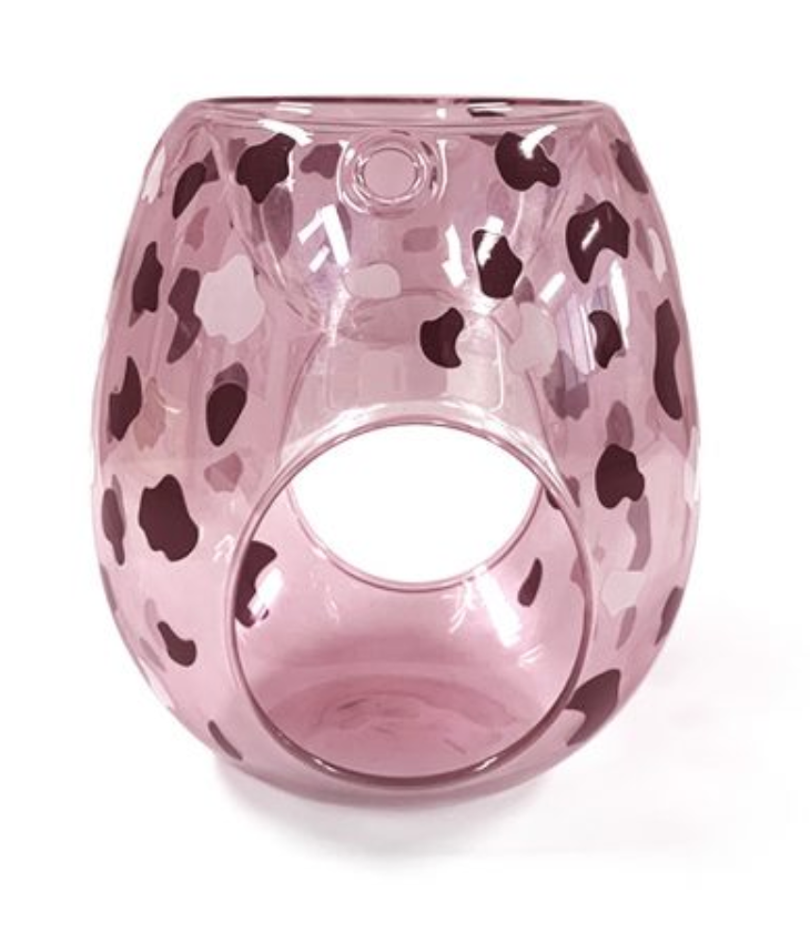 Pink dalmatian print glass wax melt burner with tea light