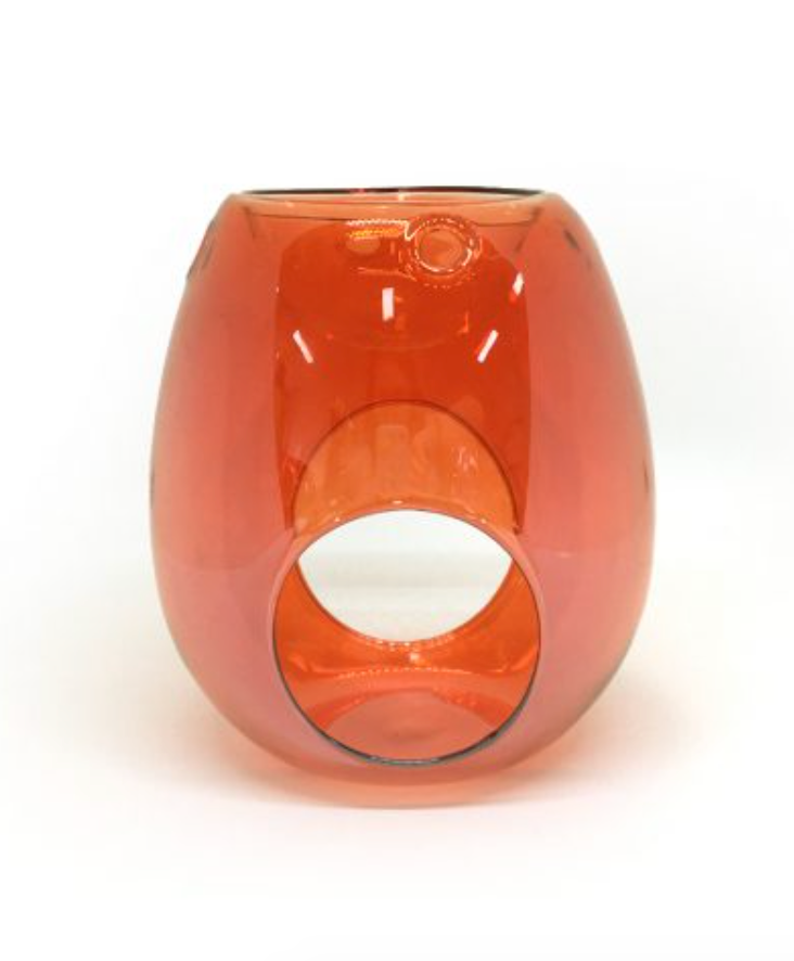 Orange glass wax melt burner with tea light