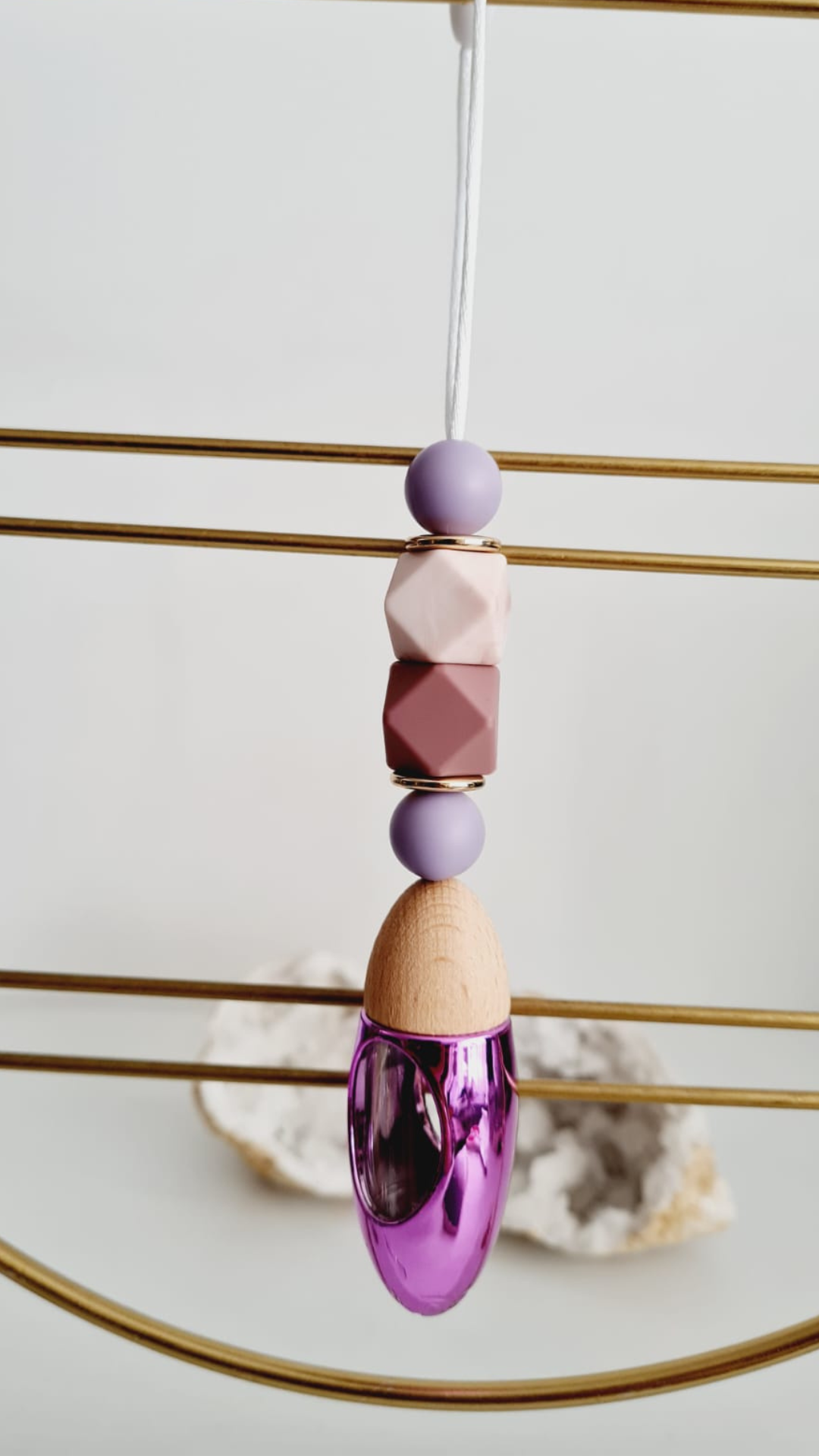 Julie silicone beaded car diffuser with a wooden lid, hanging air freshener