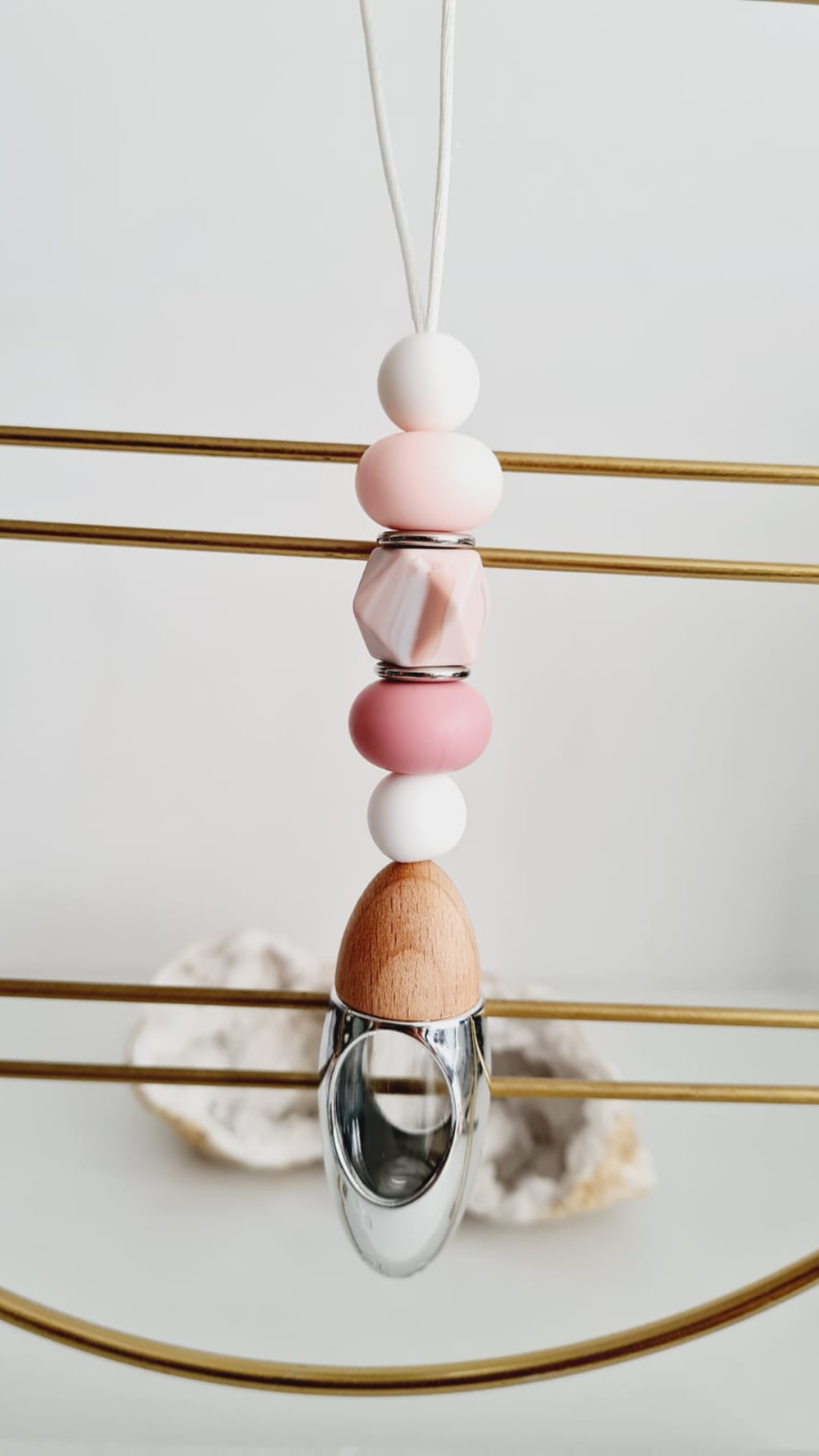 Angie silicone beaded car diffuser with a wooden lid, hanging air freshener