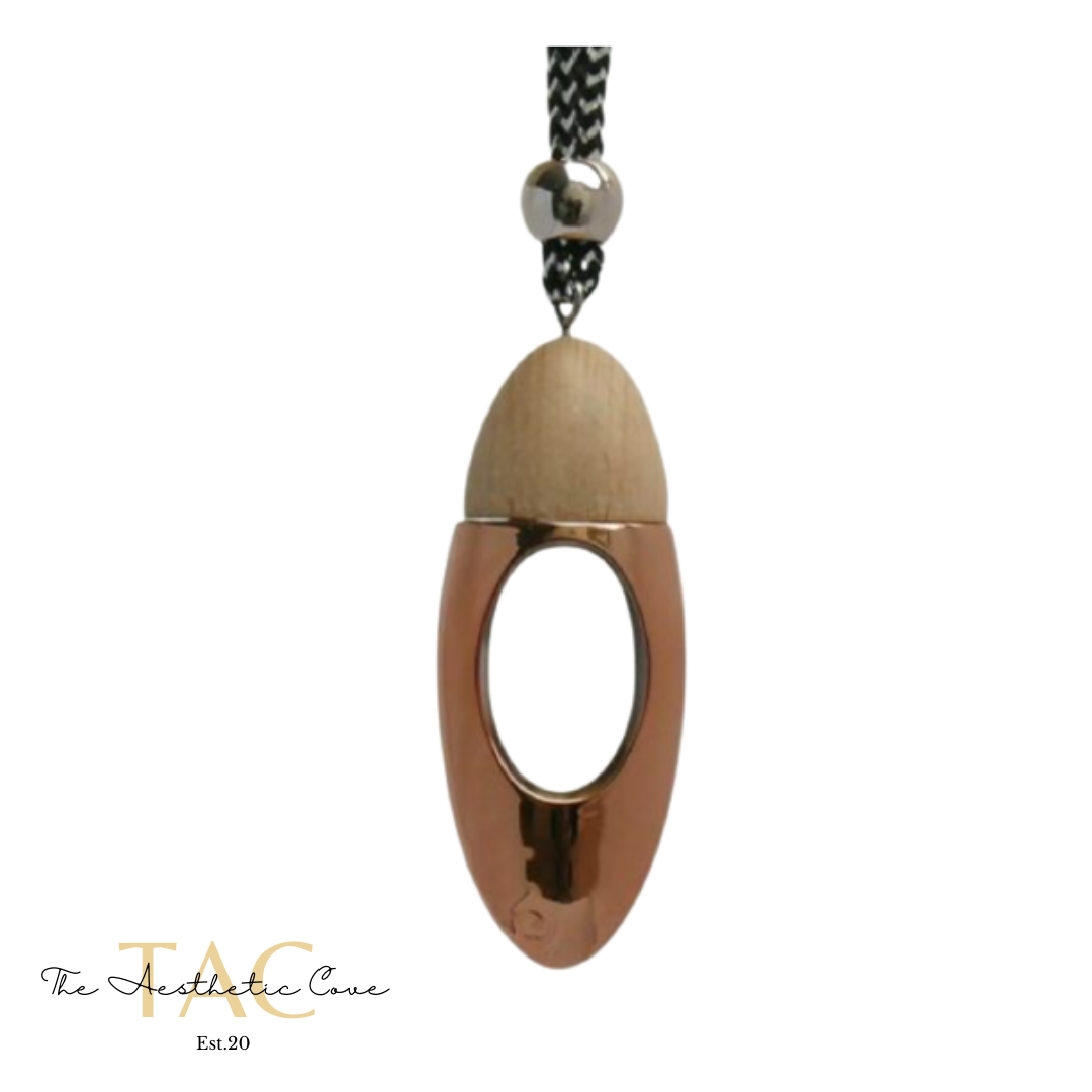 Rose gold bullet silicone beaded car diffuser with a wooden lid
