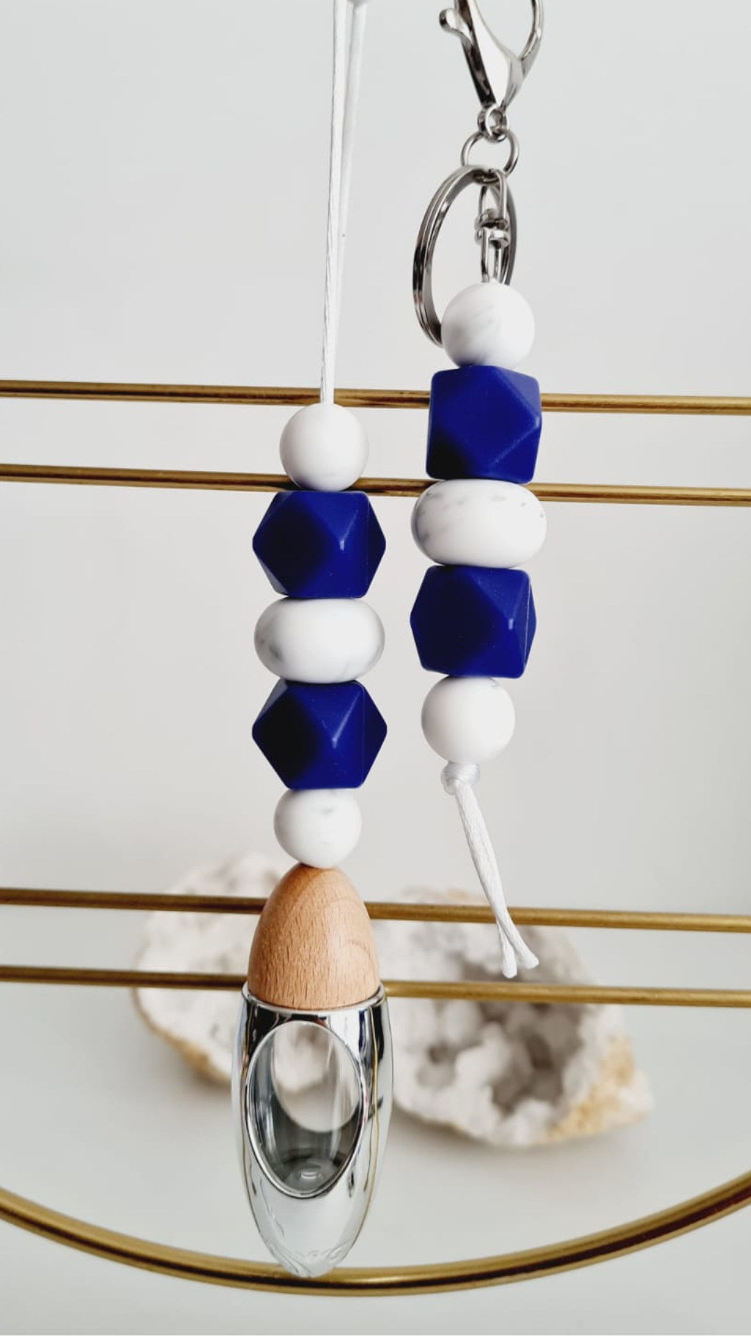James matching beaded car diffuser and keychain set, hand-strung in Sydney