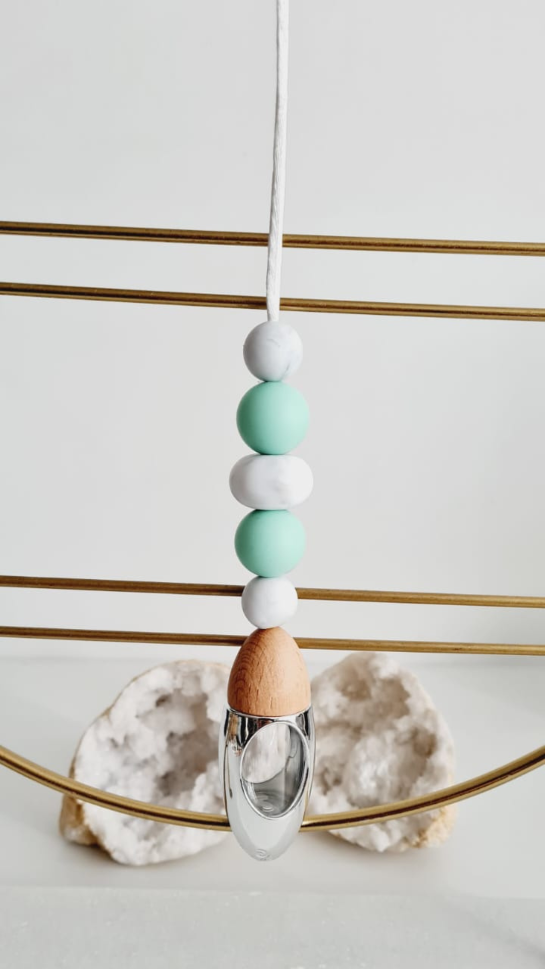 Kehlani silicone beaded car diffuser with a wooden lid, hanging air freshener