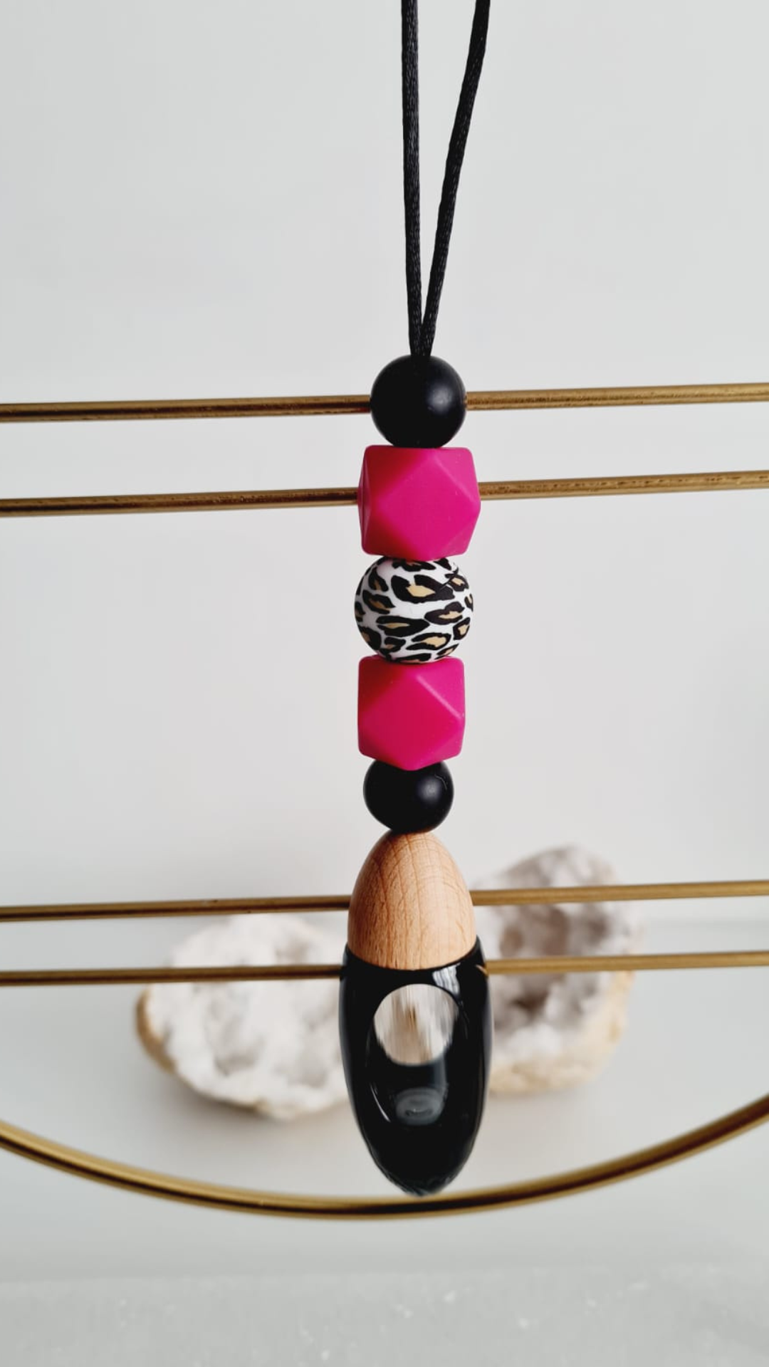 Jazelle silicone beaded car diffuser with a wooden lid, hanging air freshener
