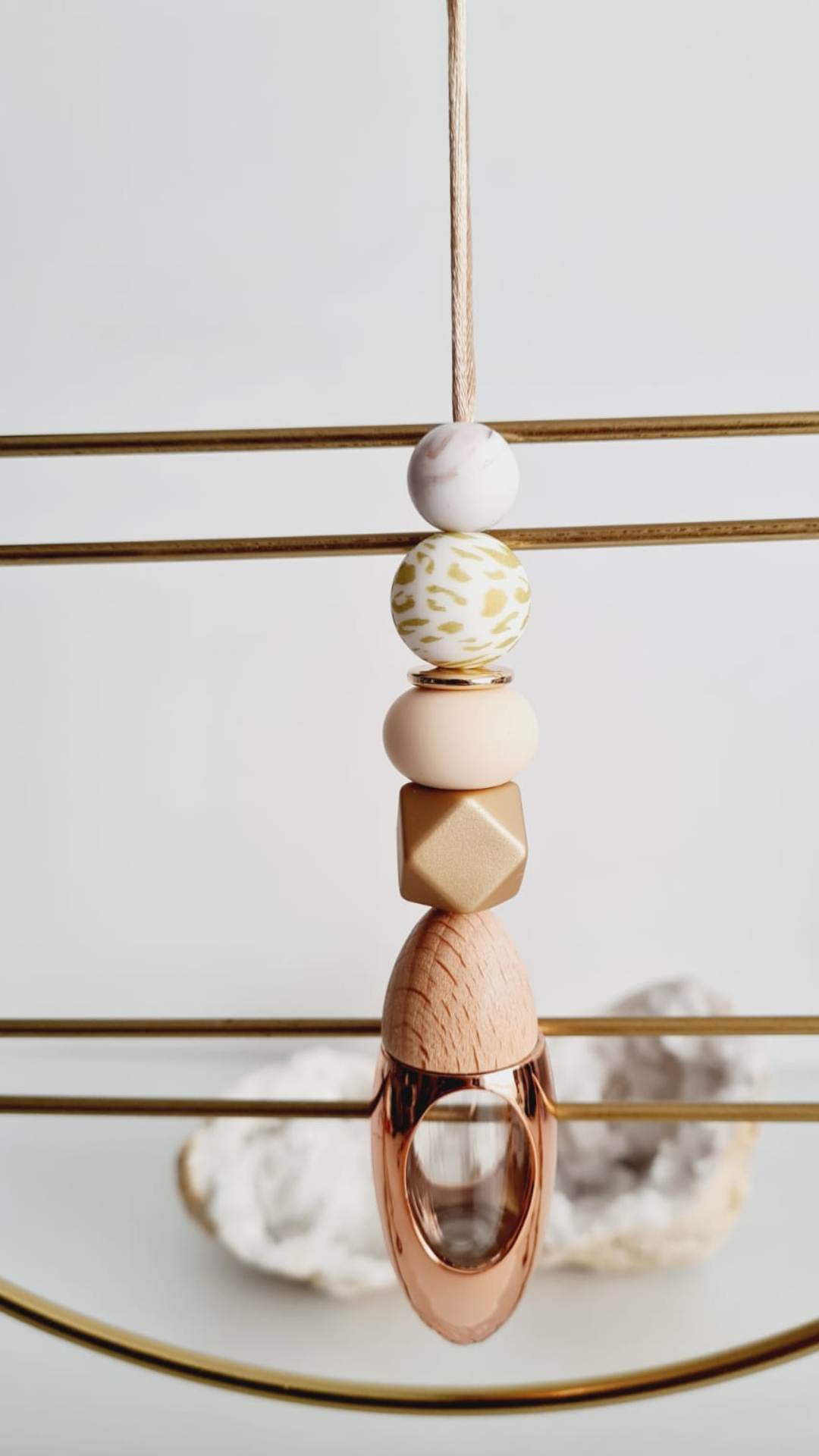 Mariah silicone beaded car diffuser with a wooden lid, hanging air freshener