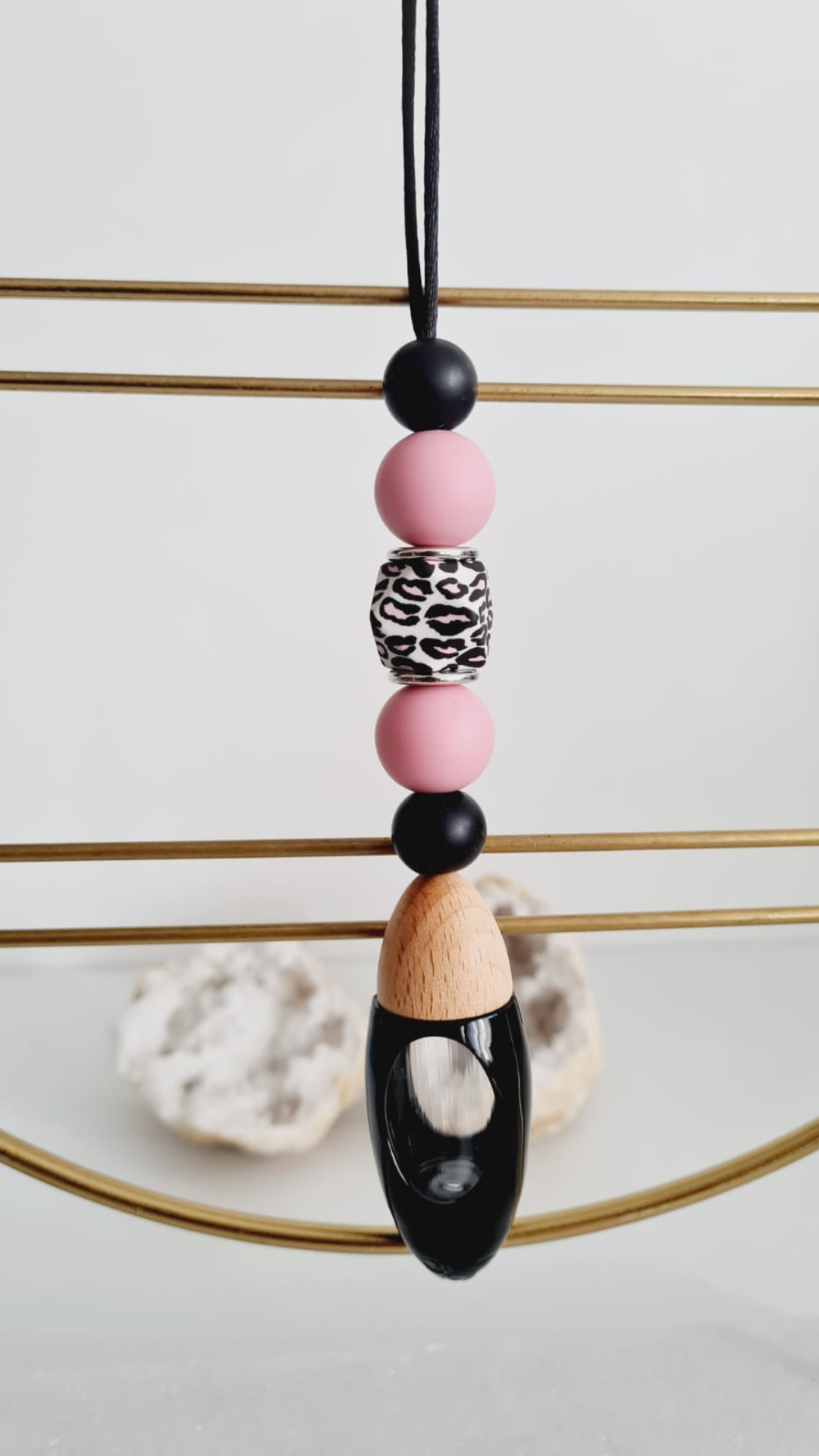 AJ silicone beaded car diffuser with a wooden lid, hanging air freshener