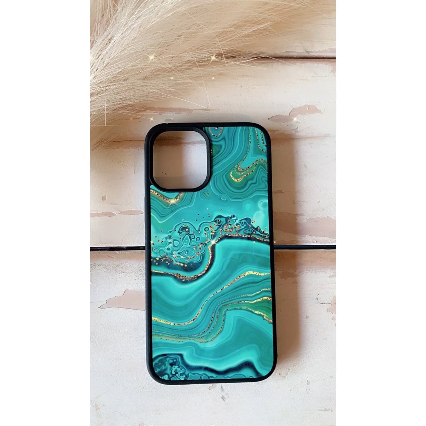 Teal marble phone case