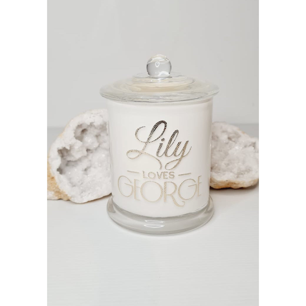 Personalised natural soy wax candle, 160g, hand poured in Sydney