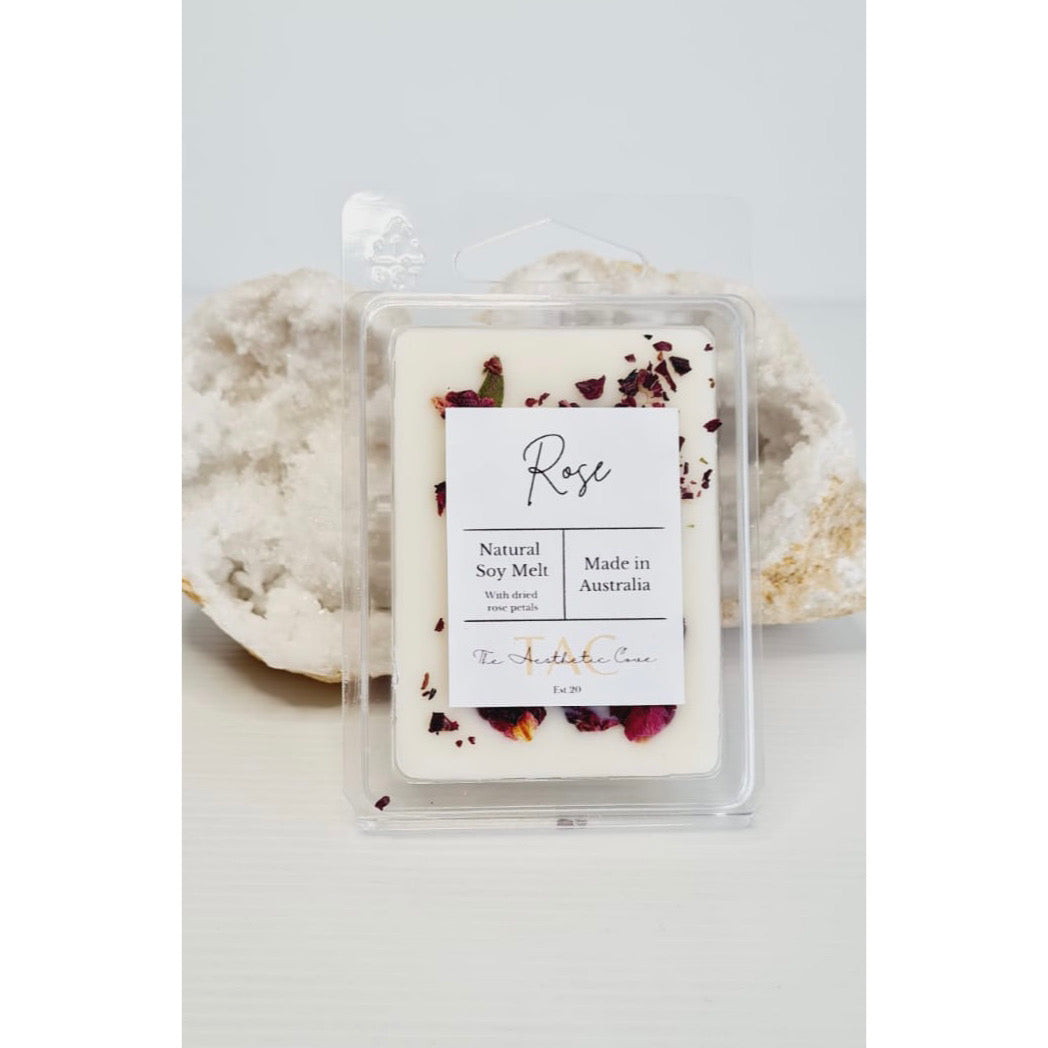 Botanical rose infused soy wax melts, hand poured in Sydney