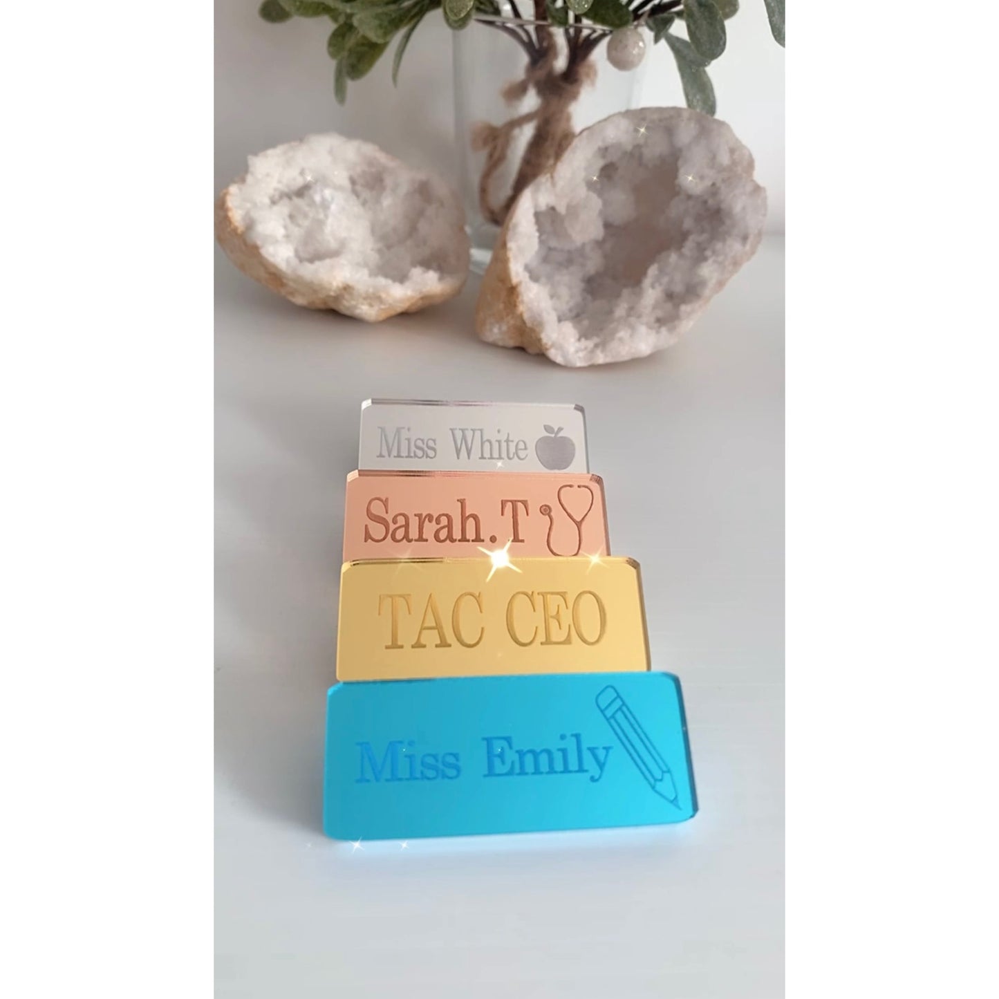 Personalised Mirror Engraved Badges