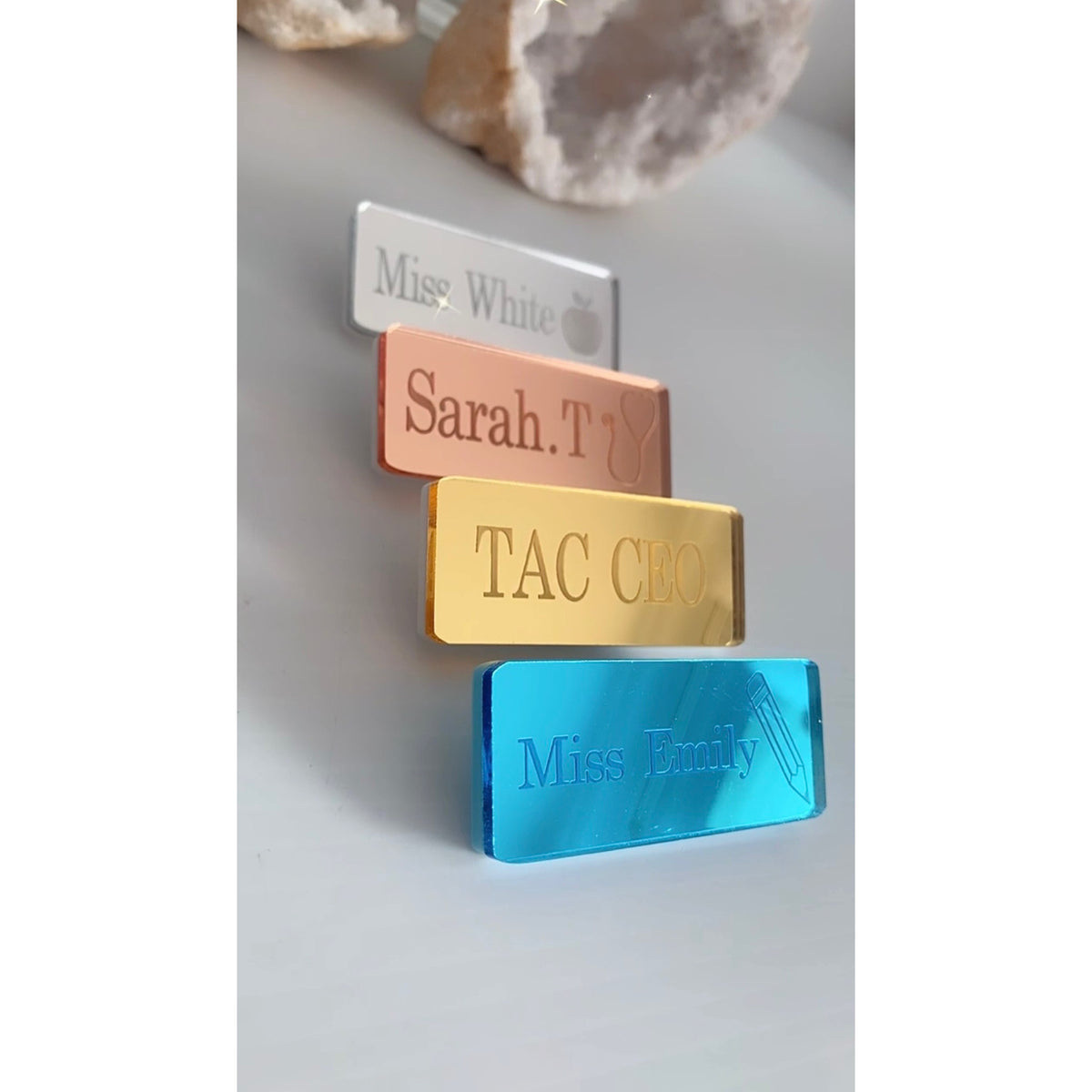 Personalised Mirror Engraved Badges, photo 2