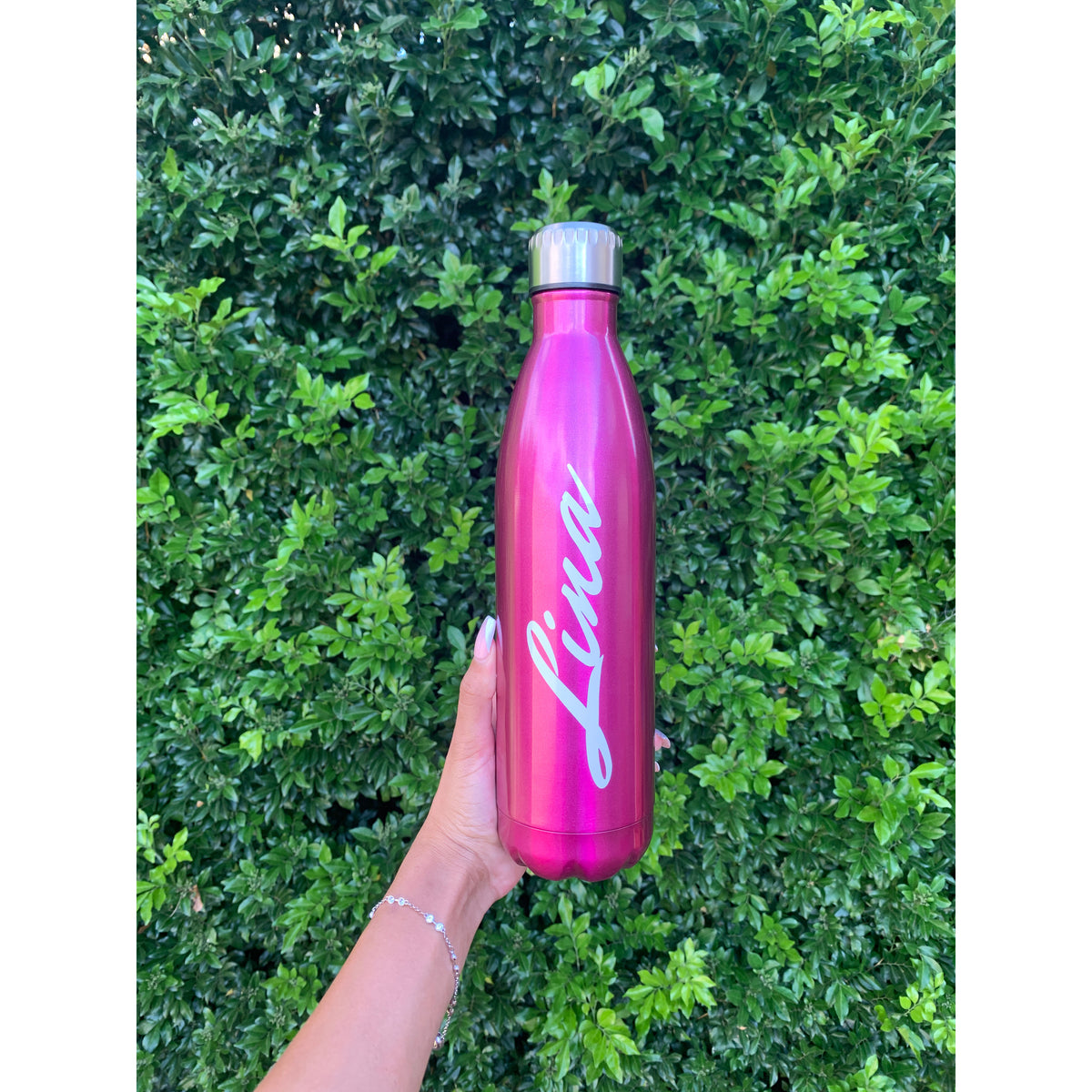 Personalised pink vacuum stainless steel drink bottle, 700mL
