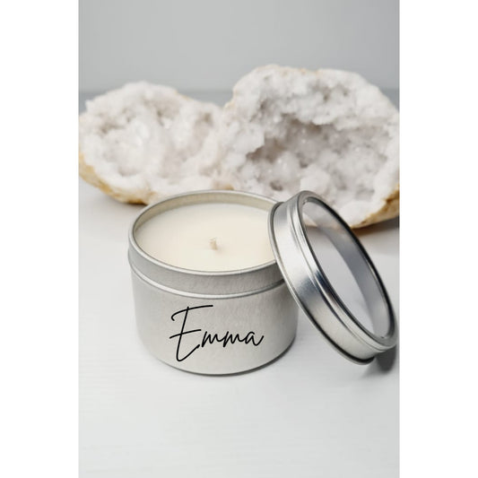 Personalised Luxe Silver Window Candle Tin