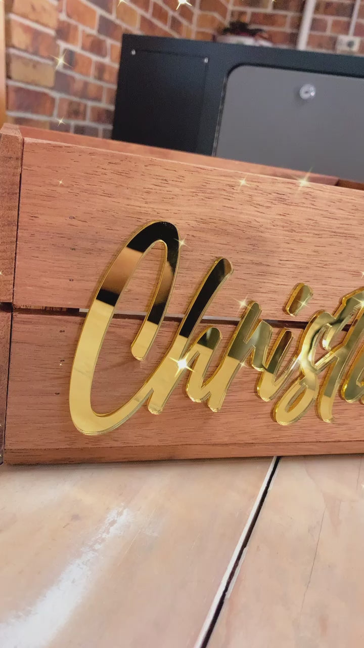 Wooden Crate Personalised with Acrylic Name, video 4