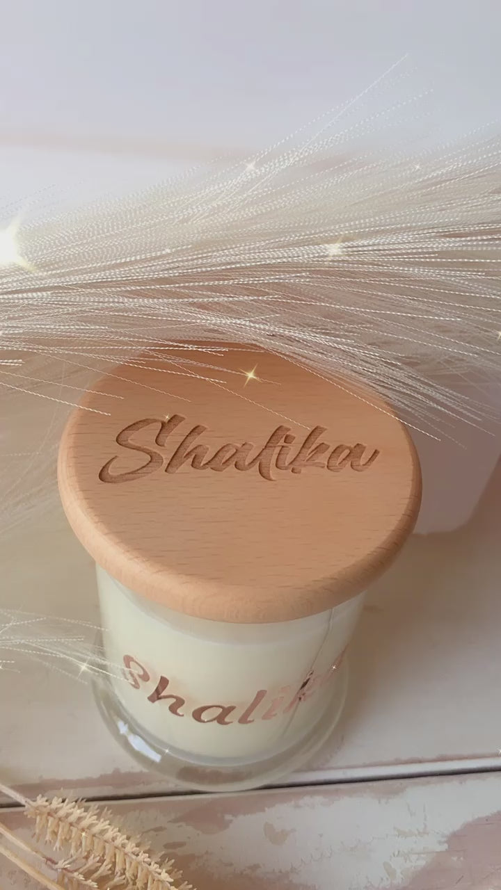 Soy Wax Candle With Engraved Wooden Lid And Infused Crystals, video 4